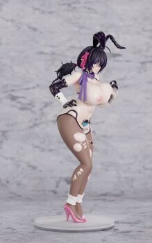 1girl 3d ahegao animal_ears barcode barcode_tattoo black_gloves black_hiphighs blush breasts breasts_squeezed_together brown_dust_(series) brown_dust_2 cleavage elbow_gloves fake_animal_ears female_orgasm figure from_side full_body gloves hair_between_eyes heart_maebari high_heels highres hiphighs holding holding_tray huge_breasts illlrabbit large_variant_set latex latex_gloves leg_tattoo loen_(brown_dust_2) loen_(celebrity_bunny)_(brown_dust_2) looking_ahead maebari navel nipples orgasm pantyhose pink_shoes purple_eyes purple_hair rabbit_ears reverse_bunnysuit reverse_outfit shoes short_twintails sideboob solo stiletto_heels stomach tattoo thigh_strap torn_clothes torn_hiphighs torn_pantyhose tray twintails variant_set