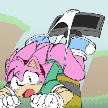 1girl amy_rose animal_ears animal_nose arms_up ass ass_focus blue_boots blue_shoes blue_sky blue_sneakers blush body_fur boots breasts butt_crack classic_amy clawed_hands clothes_lift colored_skin conjoined_eyes crying crying_with_eyes_open dimples_of_venus ears embarrassed eyelashes feet feet_up female_focus feminine flat_chest flat_color full_body furry furry_female gloves grass green_eyes green_hill_zone green_shirt green_sleeves hair_ornament hairband hands_up hanging hanging_legs hanging_upside-down hanging_wedgie headband hedgehog hedgehog_girl helpless highres hill huge_ass humiliation knees knees_up leg_lift leg_up legs legs_up looking_at_viewer medium_hair multicolored_boots multicolored_shoes multicolored_skin no_skirt nose open_mouth outdoors outline pain panties petite pink_fur pink_hair pink_skin pole puffy_short_sleeves puffy_sleeves red_headband restrained roboblastvolnutt scared sega shirt shirt_lift shoes short_hair short_puffy_sleeves short_sleeves shy sign sketch sketchy sky small_breasts sneak socks sonic_(series) spiked_hair stretched_panties stretched_underwear stretching stretching_panties stretching_underwear stuck tearing_up tears top-down_bottom-up two-tone_boots two-tone_shoes two-tone_skin underwear wedgie white_gloves white_panties white_sleeves white_socks wide_mouth wince worried