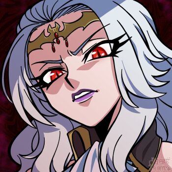 1girl bandana cara_cromwell cara_the_blood_lord highres itakeabite purple_lips red_eyes taimanin_(series) white_hair