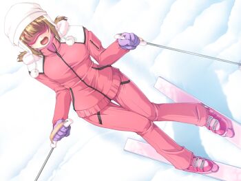 1girl abe_ryouko_(kankin_koukan) eroge_honpo female_focus game_cg goggles kankin_koukan skis snow solo sportswear