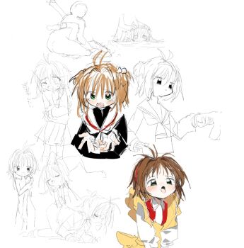 age_difference apron ass blush bottomless brown_hair cardcaptor_sakura cum cum_in_mouth hair_bobbles hair_ornament handjob hat jester_cap kinomoto_sakura kinomoto_sakura_(water_fairy) kokaki_mumose loli missionary nude penis school_uniform sex sex_from_behind short_hair sketch sleevejob tears tomoeda_elementary_school_uniform tongue tongue_out top-down_bottom-up white_background