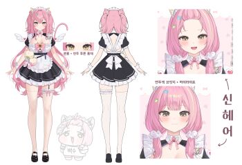 1girl :3 absurdres animal_ears apron backless_dress backless_outfit bangs_pinned_back black_dress breasts cat_ears cat_tail cleavage dress frilled_thigh_strap gamtori_(vtuber) green_eyes highres indie_virtual_youtuber large_breasts long_hair looking_at_viewer low_twintails maid maid_apron maid_headdress mary_janes multiple_views pink_hair reference_sheet second-party_source shoes short_sleeves tail thigh_strap thighhighs twintails two_side_up very_long_hair wh0_r_uo_o white_thighhighs zettai_ryouiki