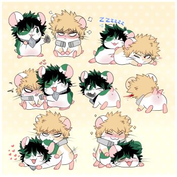 2022 ambiguous_gender anus bad_tag bakudeku bakugou_katsuki blonde_hair blush boku_no_hero_academia cricetid dekuwus feral_on_feral hamster hamtaro_(series) highres male midoriya_izuku open_mouth seed sex sleeping smile sound_effects spiked_hair sunflower_seed whiskers x_anus yaoi zzz