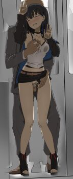 absurdres against_wall clenched_teeth clothing_aside donezo grabbing_another's_breast groping highres kakuchou_shoujo-kei_trinary kunimasa_ayami molestation panties panties_aside public_indecency rape sex skirt standing tears teeth train_interior underwear vaginal