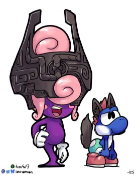 1boy 1girl animal_ears bad_tag blue_skin blue_yoshi colored_skin confused cosplay covered_eyes diaper fake_animal_ears ghost_tail gloves hand_on_own_hip helmet ian_samson link link_(cosplay) mario_(series) midna midna_(cosplay) mini-yoshi nintendo no_feet paper_mario paper_mario:_the_thousand-year_door pink_hair polka_dot purple_skin red_footwear reptile_boy shoes smile tail teeth the_legend_of_zelda the_legend_of_zelda:_twilight_princess updo upper_teeth_only vivian_(paper_mario) white_gloves wolf_ears wolf_link wolf_tail yellow_lips yoshi