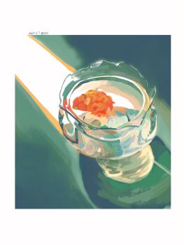 Rule 34 | animal, animal focus, border, commentary, dated, dong lin, fish, glass, highres, ishmael (project moon), limbus company, no humans, project moon, symbol-only commentary, water, white border