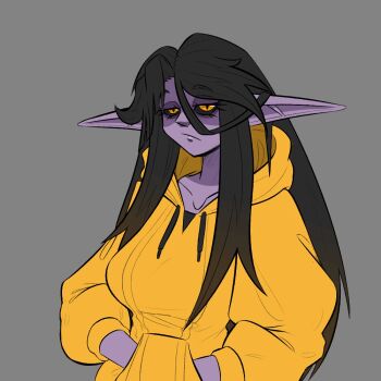 1girl animated animated_gif apophis_(monster_girl_encyclopedia) black_hair black_sclera colored_sclera colored_skin english_text hood hoodie long_hair looking_at_viewer monster_girl monster_girl_encyclopedia monster_girl_encyclopedia_ii one_eye_closed pointy_ears purple_skin slit_pupils snake_girl thumbs_up tongue tongue_out typhoonxvii ugoira very_long_hair wink yellow_eyes