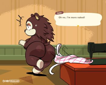 animal_crossing apron ass embarrassed furry hedgehog huge_ass joaoppereiraus mabel_able_(animal_crossing) nintendo sewing_machine wardrobe_malfunction
