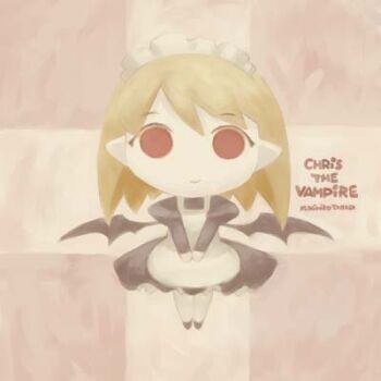 apron archived_source artist_name bat_wings black_dress black_shoes black_sleeves black_wings blonde_hair brown_background character_name chris_the_vampire closed_mouth commentary criss-cross_back-straps dress english_commentary english_text hair_between_eyes juliet_sleeves legs_together light_smile long_sleeves looking_at_viewer lowres maid maid_apron maid_headdress medium_dress medium_hair no_nose no_pupils no_sclera original pale_color pale_skin pantyhose pointy_ears puffy_sleeves red_eyes shoes straight_hair tanaka_kunihiko vampire white_apron white_headdress white_pantyhose wings