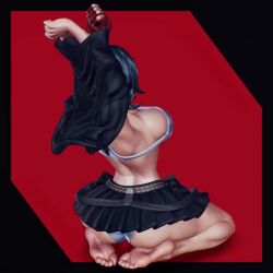 1girl 3d animated barefoot bra breasts clothes_lift derivative_work feet kill_la_kill large_breasts looking_at_viewer lowres matoi_ryuuko meme navel panties pear_force_one ryuko_redraw_(meme) shirt_lift sitting skirt soles striped_bra striped_clothes striped_panties tagme toes underwear undressing video wariza