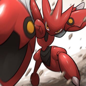 absurdres gen_2_pokemon highres looking_at_viewer nintendo no_humans orange_eyes pokemon pokemon_(creature) scizor solo spicyichizo