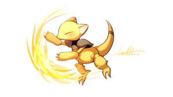 Rule 34 | abra, closed eyes, full body, gen 1 pokemon, highres, moxa ryu, nintendo, no humans, pokemon, pokemon (creature), signature, simple background, white background