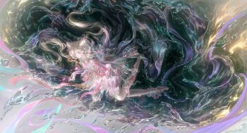 Rule 34 | 1girl, absurdres, anklet, barefoot, blonde hair, blue eyes, character request, chinese commentary, commentary request, cone hair bun, detached sleeves, double bun, dress, fire, floating, floating hair, flower dress, full body, gloves, hair bun, highres, jewelry, light particles, long hair, long sleeves, looking ahead, necklace, nikki (series), parted lips, pink dress, pink gloves, pink ribbon, pink sleeves, ribbon, shining nikki, short dress, sleeveless, sleeveless dress, solo, tiara, twintails, underwater, very long hair, waist ribbon, water drop, wide sleeves, xxyt-xx