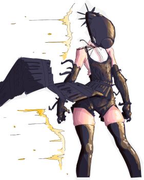 1girl absurdres black_gloves black_shorts black_thighhighs bomb_devil_(chainsaw_man) chainsaw_man dynamite elbow_gloves explosive gloves highres neamosub shirt short_shorts shorts sleeveless sleeveless_shirt solo thighhighs white_shirt