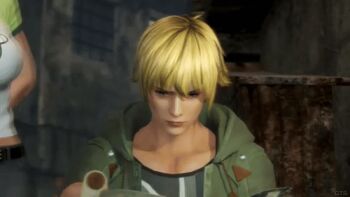 1boy 1girl 3d 3d animated animated_gif bouncing_breasts breasts dead_or_alive dead_or_alive_6 eliot_(doa) honoka_(doa) large_breasts slow_motion third-party_edit