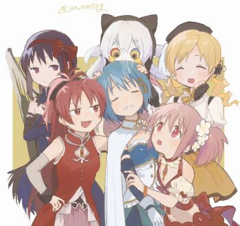 6+girls akemi_homura akuma_homura animal_ears arm_strap bare_shoulders beanie beret bikini bikini_skirt biting black_bow black_collar black_gloves black_hair black_hat black_wings black_wrist_cuffs blonde_hair blue_hair blue_skirt blush bow bow_hairband bracelet buttons cape capelet chest_jewel choker closed_eyes collar collarbone collared_shirt commentary_request crossed_arms detached_sleeves dress drill_hair drooling earflap_beanie elbow_gloves fake_animal_ears feather-trimmed_dress fingerless_gloves flower frilled_dress frills front-tie_bikini_top front-tie_top fur-trimmed_capelet fur_trim gem gloves hair_flower hair_ornament hairband hairpin hand_on_another&#039;s_shoulder hands_on_another&#039;s_head hat hat_feather heterochromia high_collar highres holy_quintet jewelry kaname_madoka kaname_madoka_(swimsuit_ver.) long_hair long_sleeves magia_record:_mahou_shoujo_madoka_magica_gaiden magical_girl mahou_shoujo_madoka_magica mahou_shoujo_madoka_magica:_hangyaku_no_monogatari mahou_shoujo_madoka_magica_magia_exedra miki_sayaka miki_sayaka_(magical_girl) momoe_nagisa momoe_nagisa_(magical_girl) multicolored_bikini multicolored_eyes multiple_girls neck_ribbon official_alternate_costume open_mouth pink_eyes pink_gemstone pink_hair pleated_skirt ponytail puffy_sleeves purple_eyes red_bikini red_bow red_choker red_dress red_eyes red_gemstone red_hair red_hairband ribbon ringed_eyes sakura_kyoko sakura_kyoko_(magical_girl) sharp_teeth shirt short_hair side_ponytail sidelocks skirt sleeve_bow soul_gem strapless strapless_dress strapless_shirt sweatdrop swimsuit teeth tomoe_mami tomoe_mami_(magical_girl) twin_drills two-tone_bikini two-tone_choker un_nm5sy very_long_hair white_cape white_gloves white_hair white_shirt wings wrist_cuffs yellow_bikini yellow_skirt