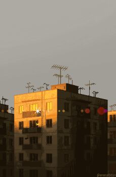 anas_abdin animated animated_gif apartment architecture balcony building city cloud dawn horizon morning original outdoors pixel_art scenery sky sun sunlight sunrise utility_pole