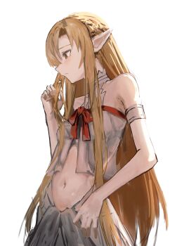 1girl absurdres asuna_(sao) cokei highres navel pointy_ears simple_background sword_art_online tagme white_background