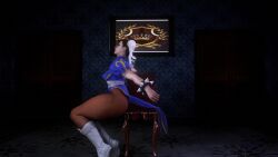 3d absurdres animated audible_music capcom chair chun-li highres music panties pantyhose pantyshot sound street_fighter street_fighter_6 stretching tagme underwear video virt-a-mate
