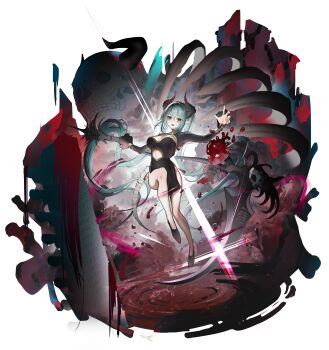 Rule 34 | 1girl, absurdres, aqua hair, black dress, black horns, black shoes, blood, breasts, china dress, chinese clothes, clothing cutout, commission, dress, full body, hair between eyes, highres, holding, holding scythe, horns, large breasts, long hair, long sidelocks, long sleeves, looking at viewer, morello (morellostorment), navel cutout, open mouth, original, red eyes, scythe, shoes, sidelocks, skeb commission, skeletal tail, skull, solo, tail, ukai (fmxc3282), very long hair