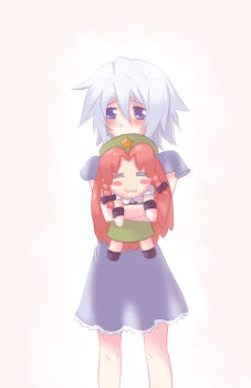 Rule 34 | 1girl, blue eyes, blush, braid, character doll, doll, dress, female focus, hat, hong meiling, izayoi sakuya, long hair, namuro, red hair, short hair, smile, solo, star (symbol), touhou, twin braids