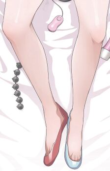 1girl anal_beads dildo elesa_(pokemon) hirokanekure leg_focus lower_body lying nintendo on_back on_bed pokemon pokemon_bw2 sex_toy solo vibrator