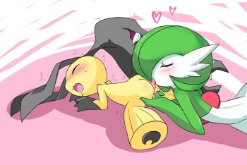 2girls ass blush bob_cut closed_eyes colored_skin cunnilingus gardevoir gen_3_pokemon green_hair green_skin heart loli mawile multicolored_skin multiple_girls nintendo open_mouth oral pink_background pinkmaggot pokemon pokemon_(creature) pussy_juice tongue tongue_out two-tone_skin white_skin yellow_skin yuri