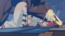 1boy 1girl 3d all_fours animated areola_slip ass bodysuit bouncing_ass bouncing_breasts breasts breasts_out clothed_female_nude_male dark-skinned_male dark_skin doggystyle green_eyes guilty_gear guilty_gear_strive halo hanging_breasts head_grab hentaudio hetero highres holding_detached_head interracial jack-o'_valentine medium_breasts moaning multicolored_hair muscular muscular_male netorare nipples nude open_mouth pinned pinned_down rape red_hair restrained rouge_nine sex sex_from_behind solo_focus sound spiked_halo testicles top-down_bottom-up torn_bodysuit torn_clothes two-tone_hair video white_hair