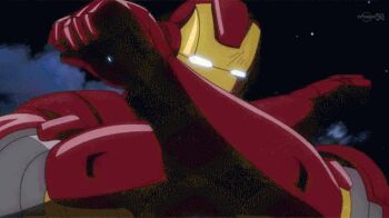 animated animated_gif anime_screenshot armor avengers_(series) disk_wars_avengers gun helmet iron_man male_focus marvel mask multiple_boys peter_quill power_armor rocket_raccoon ronan_the_accuser tony_stark weapon