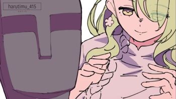 1girl agni_face_(meme) animated artist_name asmr audible_speech binaural_microphone braid braided_bangs branch ceres_fauna commando_spitfire_(fortnite) earrings english_audio fire_punch fortnite green_hair hair_branch hair_over_one_eye harutimu hololive hololive_english jewelry long_hair malicious_face_(ultrakill) meme microphone mole mole_under_eye neumann_ku_100 simple_background solo_focus sound tagme ultrakill video vine_boom_(meme) virtual_youtuber whispering white_background