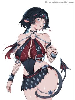 1girl animal_ears black_hair black_one-piece_swimsuit black_sarong breasts commentary green_eyes highres jane_doe_(nocturne_of_light)_(zenless_zone_zero) jane_doe_(zenless_zone_zero) large_breasts lipstick_mark lipstick_mark_on_cheek lipstick_mark_on_leg looking_at_viewer maria_(marymeow) mouse_ears mouse_girl mouse_tail multicolored_hair official_alternate_costume one-piece_swimsuit paid_reward_available red_hair sarong simple_background solo swimsuit tail tail_wrap thigh_strap thighs two-tone_hair white_background zenless_zone_zero