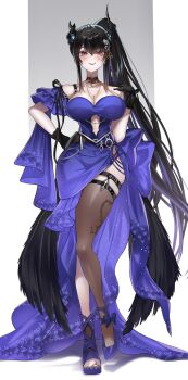 1girl asymmetrical_horns blue_dress blue_hair colored_inner_hair demon_horns dress highres hololive hololive_english horns miza8276 mole mole_under_eye multicolored_hair nerissa_ravencroft simple_background solo split-color_hair two-tone_hair uneven_horns virtual_youtuber white_background