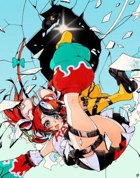 1girl absurdres animal_ears black_hair blue_eyes blush breasts broken_glass falling giaggiolo glass hair_ornament hakos_baelz highres hololive hololive_english insole key long_hair looking_at_viewer mouse_ears mouse_girl mouse_tail multicolored_hair red_hair shoe_soles smile solo streaked_hair tail virtual_youtuber white_hair