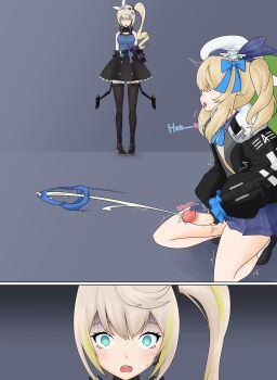 1futa 1girl absurdres caught cum ejaculation futanari girls&#039;_frontline girls&#039;_frontline_2:_exilium highres medium_penis nodachinsfw panties penis school_uniform sharkry_(girls&#039;_frontline_2) skirt surprised sweatdrop underwear vepley_(girls&#039;_frontline_2) watching