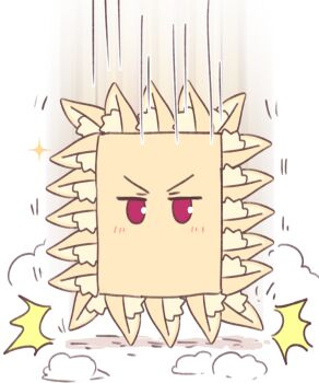 1girl ^^^ animal_ear_fluff animal_ears blush fox_ears highres kemomimi-chan_(naga_u) looking_at_viewer mario_(series) motion_lines naga_u nintendo objectification original purple_eyes smoke solo sparkle speed_lines thwomp v-shaped_eyebrows