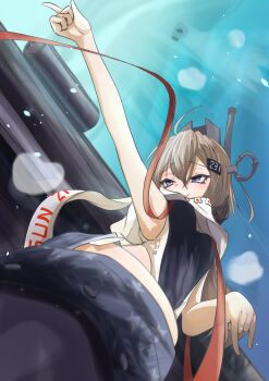 Rule 34 | 1girl, absurdres, american flag, american flag print, american flag skirt, black one-piece swimsuit, blue eyes, breasts, chipped tooth, denim, denim skirt, flag print, grey hair, hair between eyes, headgear, highleg, highleg one-piece swimsuit, highres, japanese flag, kantai collection, kill markings, long hair, medium breasts, one-piece swimsuit, print skirt, rigging, scarf, skirt, smile, solo, super highleg, swimsuit, tastas, two-tone one-piece swimsuit, wahoo (kancolle), wahoo kai (kancolle), white one-piece swimsuit, white scarf