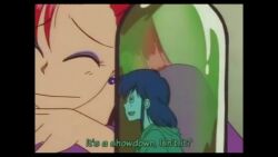 1990s 1994 akazukin_chacha animated backpack bag blonde_hair blue_hair brown_hair chacha_(akazukin_chacha) child hood hoodie mage magic red_hoodie riiya school_uniform shiine shiine_(akazukin_chacha) squirrel tagme transformation video wolf