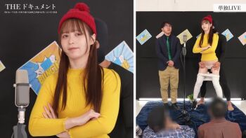 1girl animated censored fellatio japanese_(nationality) jav licking licking_penis microphone multiple_boys nipples oral penis photo_(medium) public_indecency real_life sex sgki-056 sound tagme video