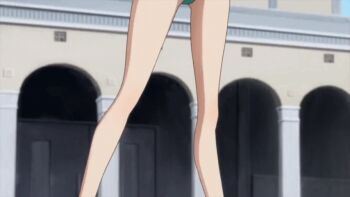 00s 1girl animated animated_gif aqua_one-piece_swimsuit armpits arms_up breasts code_geass hat large_breasts long_hair meeya_hillmick navel one-piece_swimsuit one_eye_closed purple_eyes purple_hair screencap side-tie_swimsuit slingshot_swimsuit solo swimsuit underboob wink