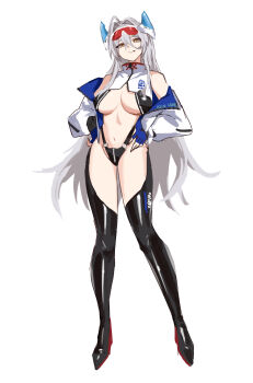 1girl absurdres azur_lane breasts cleavage cola-alter hair_between_eyes hair_intakes hakuhou_(azur_lane) highres huge_breasts long_hair looking_at_viewer race_queen solo tagme very_long_hair white_hair yellow_eyes