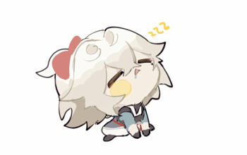 =_= aged_down bow chibi chibi_only closed_eyes hair_bow honkai:_star_rail honkai_(series) jing_yuan long_hair male_focus mississipping ponytail red_bow simple_background sleeping white_background white_hair zzz