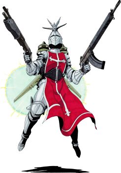 absurdres armor crusader dual_wielding flying full_armor gun highres holding shadow shin_megami_tensei shin_megami_tensei_ii terminator_(megami_tensei) transparent_background weapon