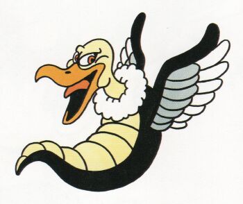 Rule 34 | chimaera (dragon quest), creature, creature focus, dragon quest, feathered wings, highres, looking to the side, no humans, official art, open mouth, red eyes, scan, third-party source, tongue, toriyama akira, white background, wings