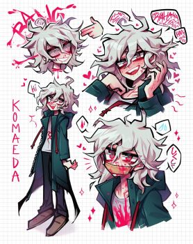 Rule 34 | 1boy, blood, blood on face, character name, commentary, danganronpa (series), danganronpa 2: goodbye despair, duct tape, gag, graph paper, green jacket, grey eyes, grey hair, improvised gag, jacket, komaeda nagito, pink blood, pink eyes, tape, tape gag, zukich
