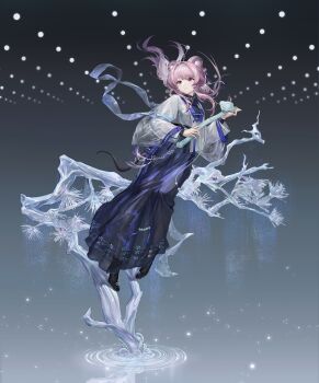 1girl absurdres ambience_synesthesia animal_ears arknights chinese_clothes chinese_commentary commentary_request expressionless floating_hair full_body hair_between_eyes hair_intakes hairband hanfu highres holding lin_(arknights) lin_(heavenly_mirage)_(arknights) long_hair long_skirt long_sleeves looking_to_the_side mouse_ears mouse_girl official_alternate_costume parted_lips pink_hair purple_eyes ruyi see-through_clothes see-through_skirt skirt solo tail tassel ting_zi_bbb