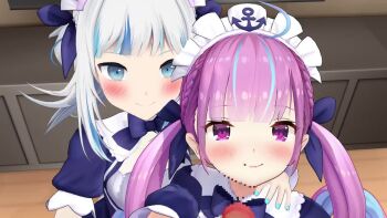 1boy 2girls 3d ahoge animated audible_speech blue_eyes blue_hair blush censored double_v drill_hair english_audio erection fellatio gawr_gura hair_ribbon handjob hololive licking licking_penis loli maid maid_headdress minato_aqua mosaic_censoring multicolored_hair multiple_girls nail_polish oral penis pink_eyes pink_hair pov ribbon sharp_teeth shrimp3528 sound streaked_hair streamer_audio tagme teeth tongue tongue_out twin_drills v video virtual_youtuber voice_actor_connection white_hair