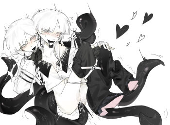 2girls absurdres asphyxiation blush commentary_request conjoined cum female_masturbation heterochromia highres masturbation mian_zi89328 multiple_girls siblings tentacles twins yuri