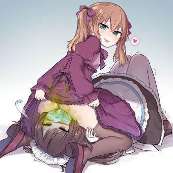 13o 2girls fart fart farting_in_face highres multiple_girls sitting sitting_on_face sitting_on_person smell tagme