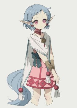 Rule 34 | 1girl, absurdres, blue hair, commentary request, george man, hair tubes, highres, isha (ys), jewelry, looking at viewer, necklace, own hands together, pointy ears, red eyes, short hair, solo, standing, tail, tassel, white background, ys, ys vi: the ark of napishtim