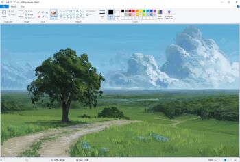 art_program_in_frame blue_flower bush christian_young cloud cloudy_sky dirt_road flower forest horizon lake landscape microsoft_paint_(medium) microsoft_paint_(software) nature no_humans original outdoors painterly path road scenery sky tree